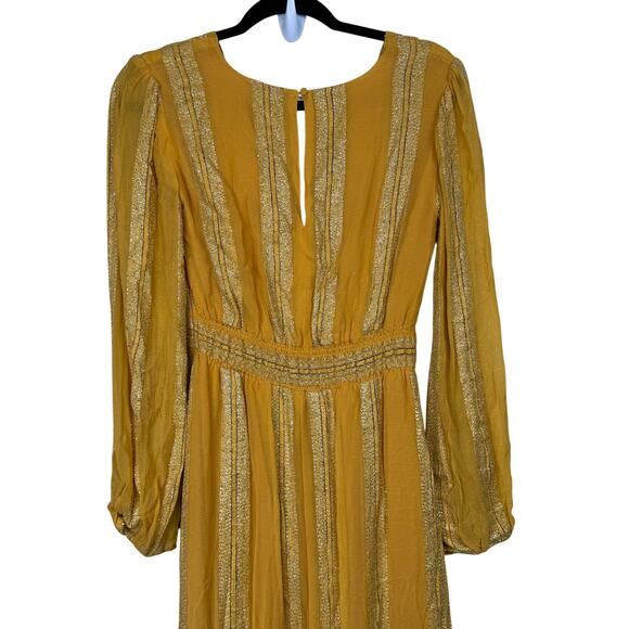 En Crème Mustard Yellow Maxi Dress S Boho Festival Metallic Embroidery NWT - Picture 5 of 9